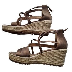 Eileen Fisher Wanda Strappy‎ Leather Wedge Espadrilles Sandals Size 6.5